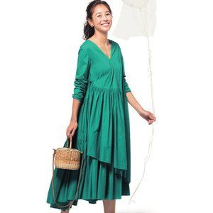 Merlette Andaman Asymmetrical Wrap Midi Dress Elegant Cotton Tiered M New 221664